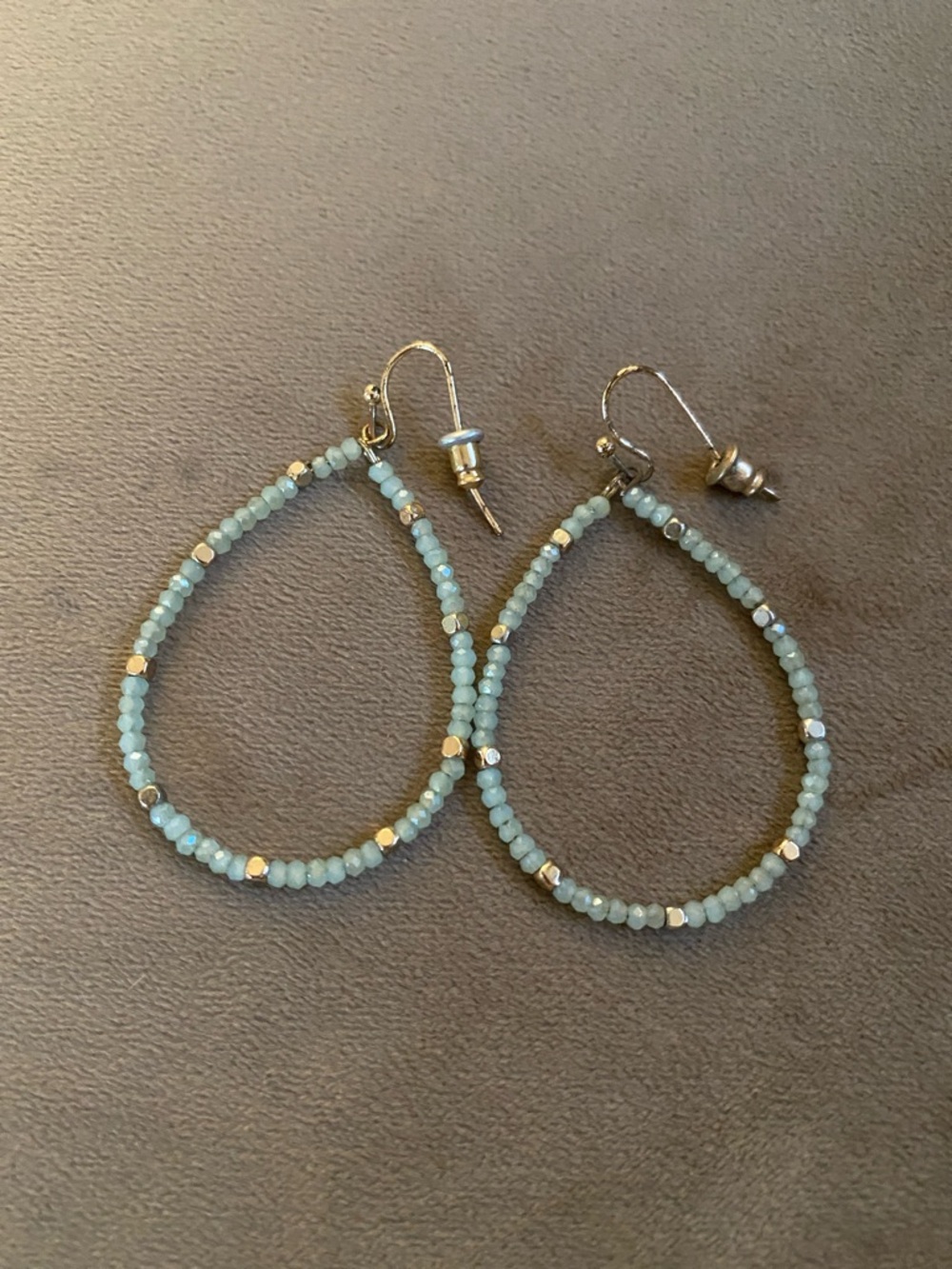Delicate Aqua Beaded Teardrop Hoop Earrings